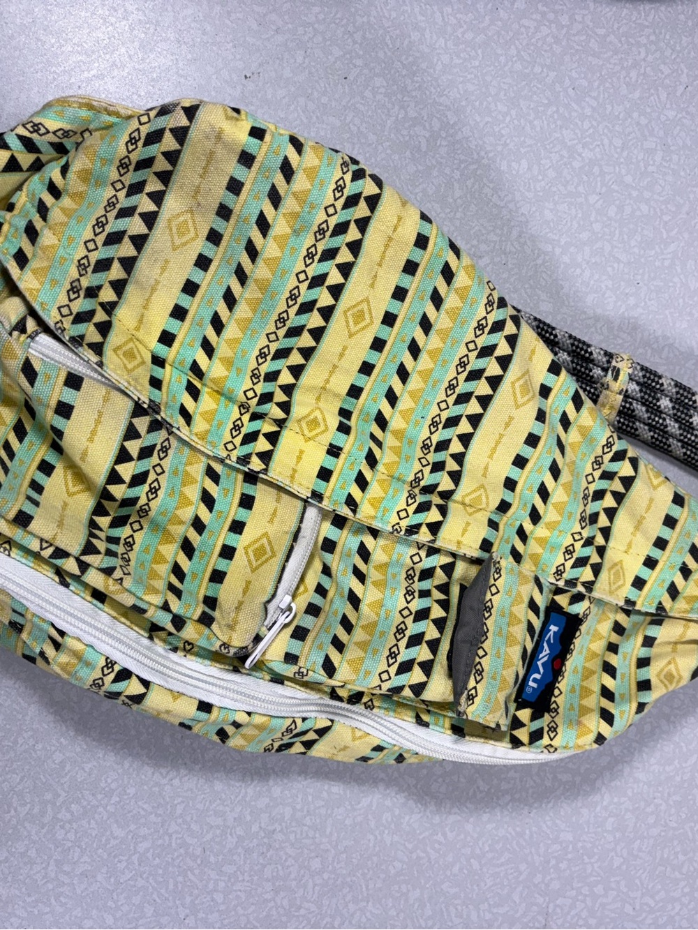 Kavu Yellow Aztec-Pattern Crossbody Sling Bag with Mint Accents